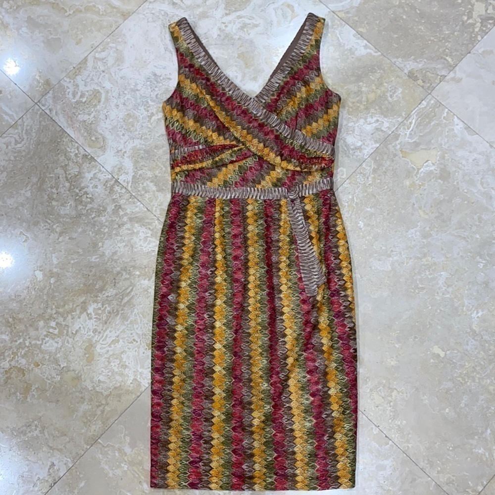 Kay Unger Missoni Style Knit V Neck Cocktail Dress - 6